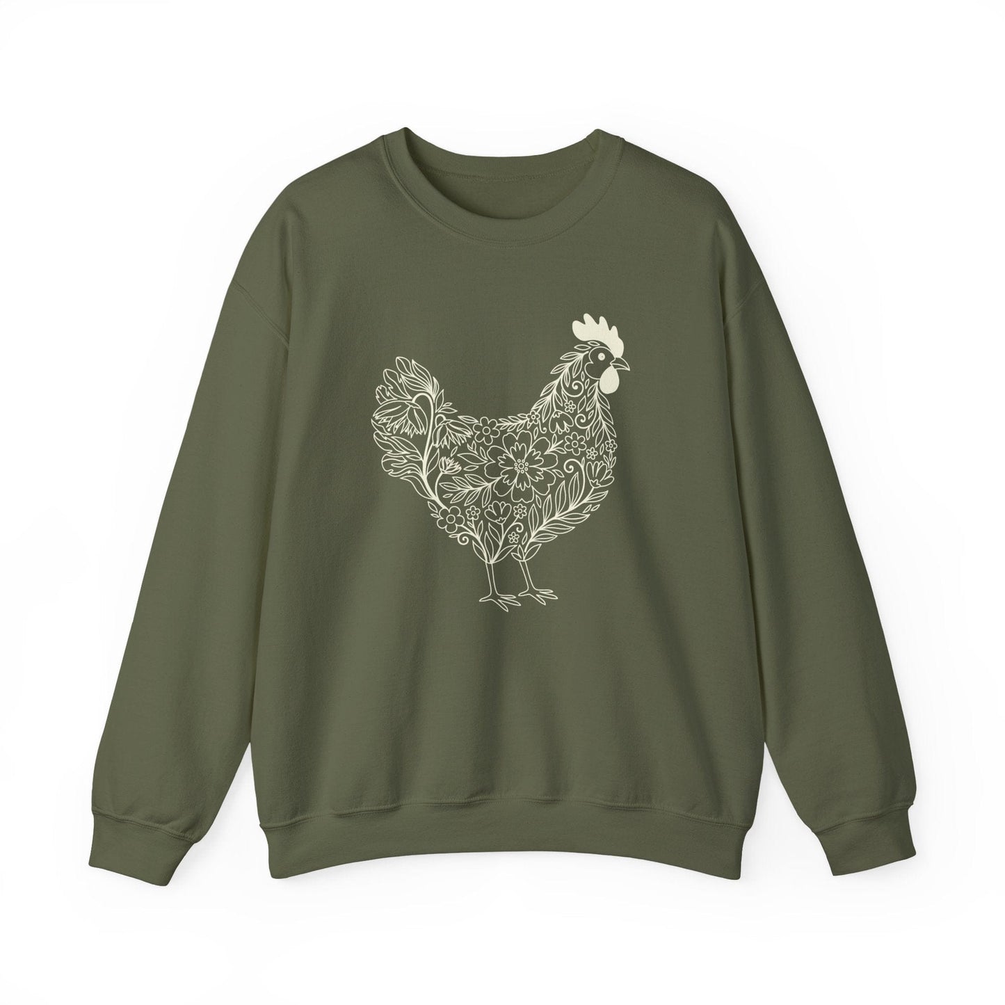 Floral Hen Line Art Sweatshirt | Minimal Farmhouse Botanical Design