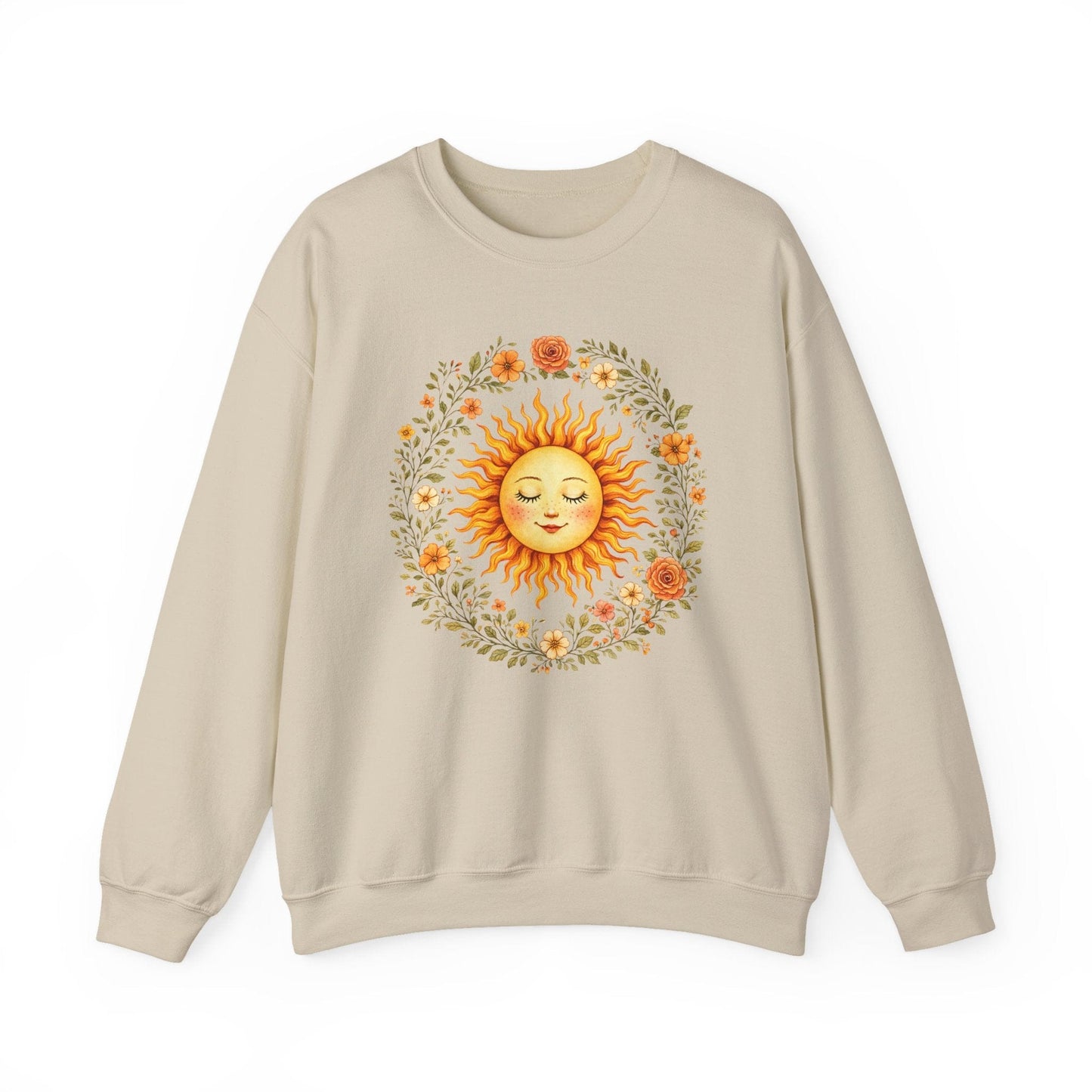Radiant Sun & Floral Wreath Sweatshirt | Soft Botanical Spring Design