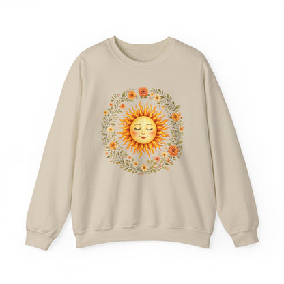 Radiant Sun & Floral Wreath Sweatshirt | Soft Botanical Spring Design