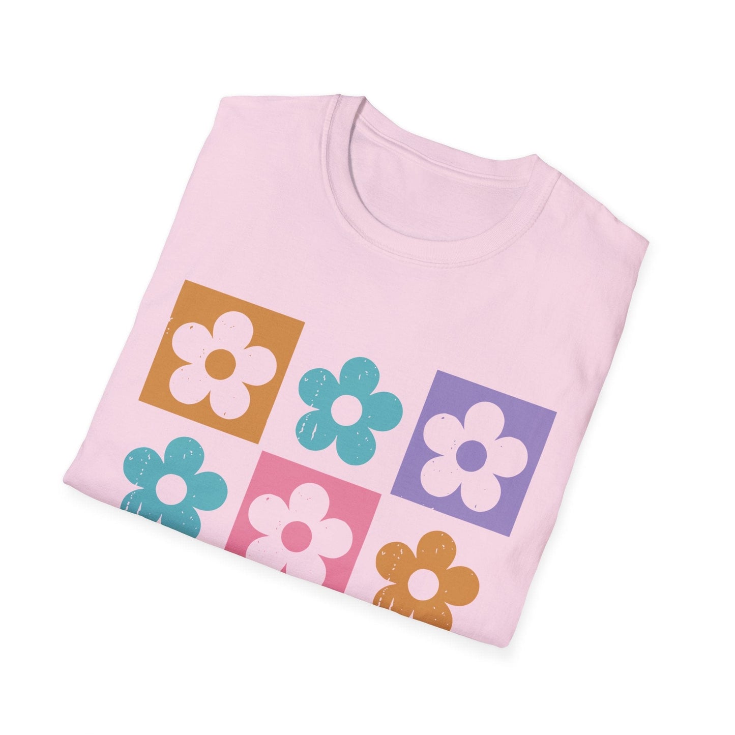 Retro Flower Grid t-shirt | Modern Floral Pattern, Colorful Minimalist Design