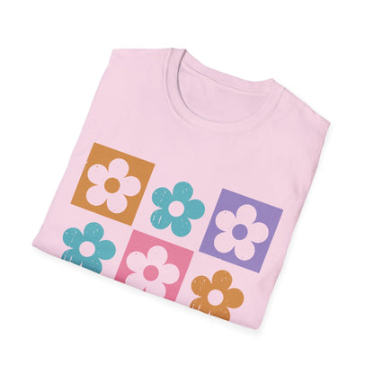 Retro Flower Grid t-shirt | Modern Floral Pattern, Colorful Minimalist Design