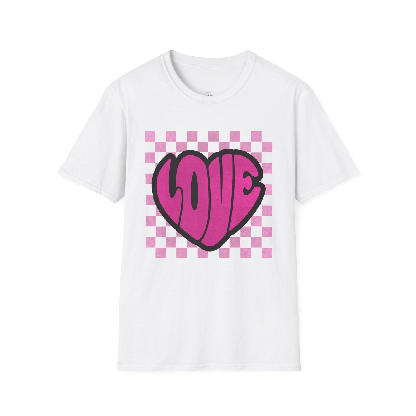 LOVE Heart Checkerboard Valentine Shirt | Trendy Pink Graphic Tee