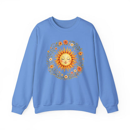 Radiant Sun & Floral Wreath Sweatshirt | Soft Botanical Spring Design