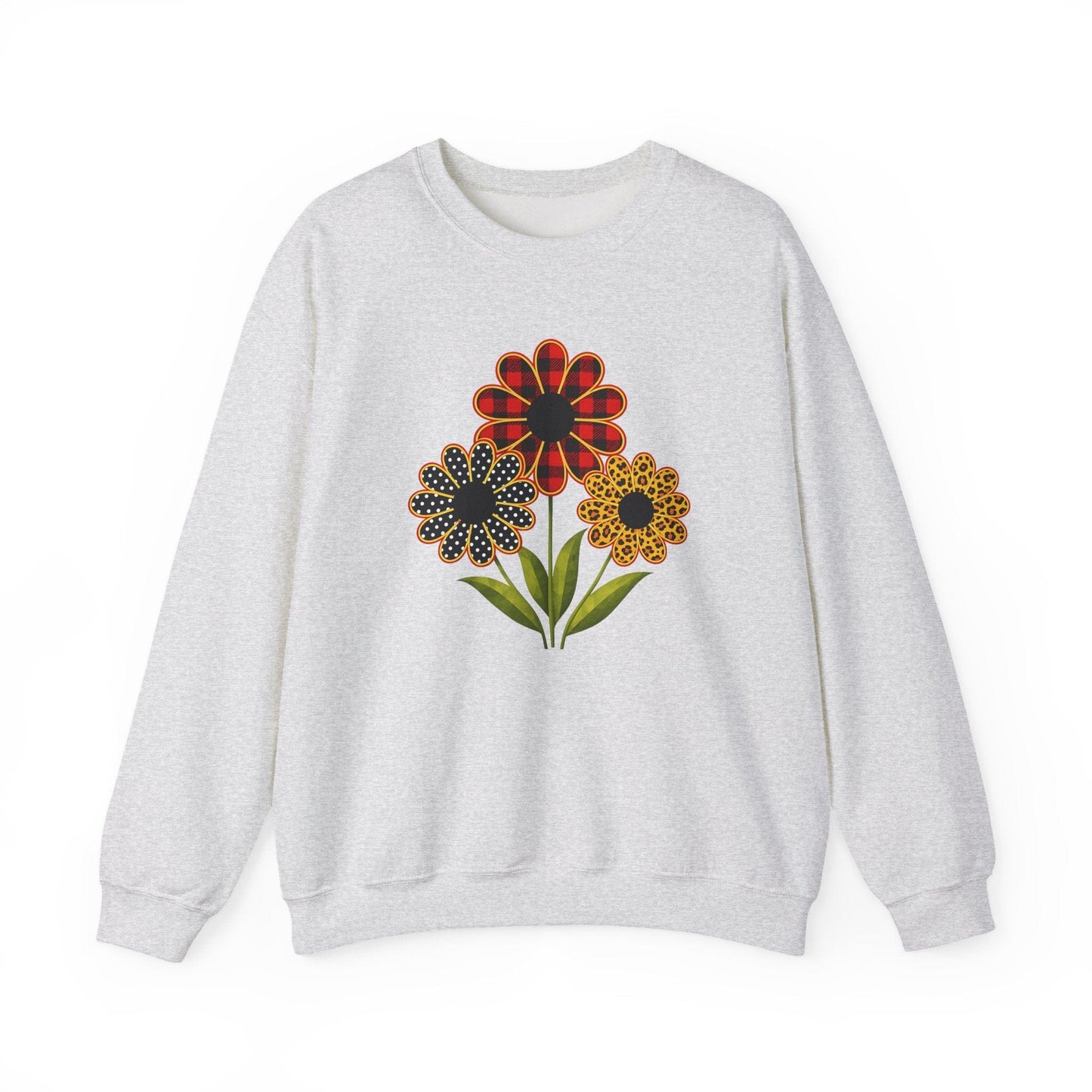 Patterned Floral Trio Sweatshirt | Buffalo Plaid, Polka Dot & Leopard Spring Design