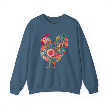 Floral Folk Hen Sweatshirt | Colorful Botanical Farmhouse Design