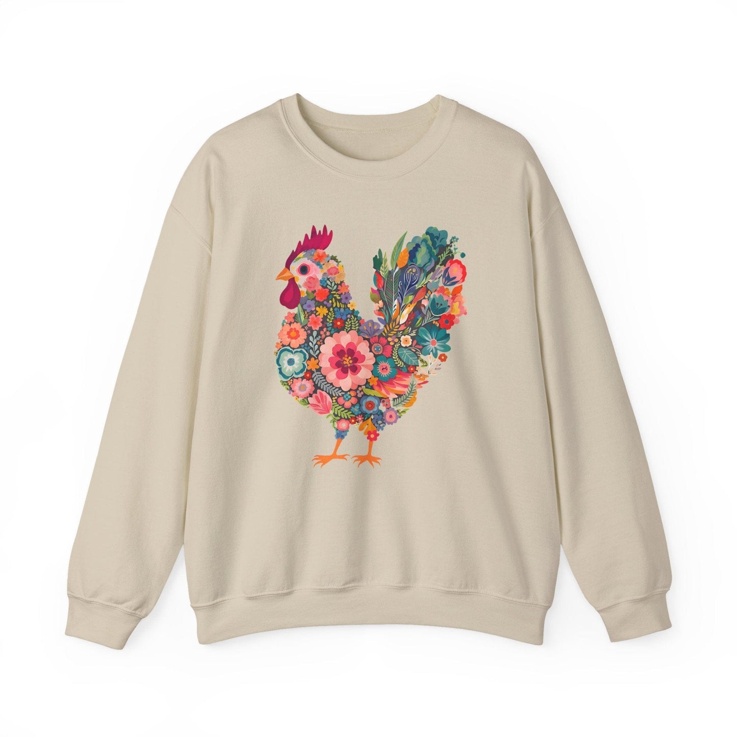 Floral Folk Hen Sweatshirt | Colorful Botanical Farmhouse Design