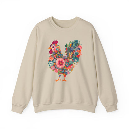 Floral Folk Hen Sweatshirt | Colorful Botanical Farmhouse Design