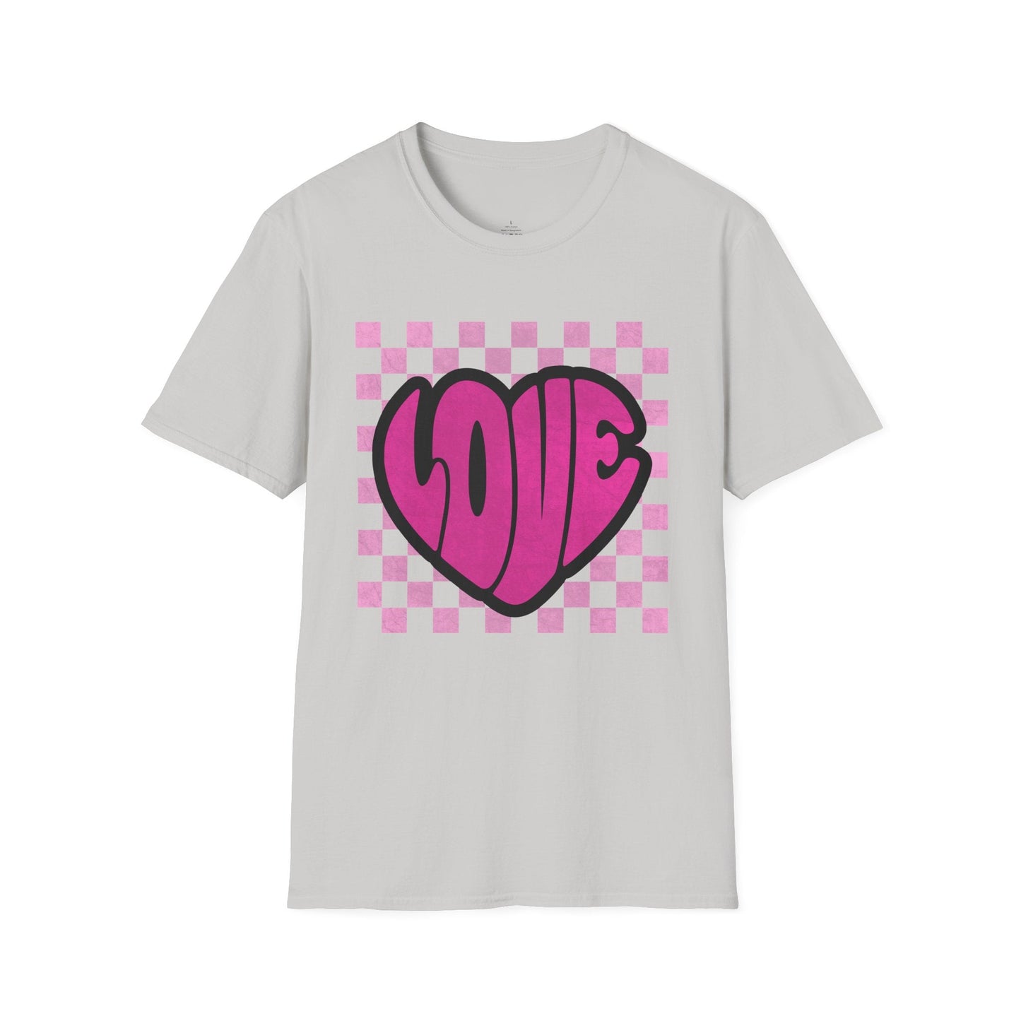 LOVE Heart Checkerboard Valentine Shirt | Trendy Pink Graphic Tee