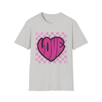 LOVE Heart Checkerboard Valentine Shirt | Trendy Pink Graphic Tee