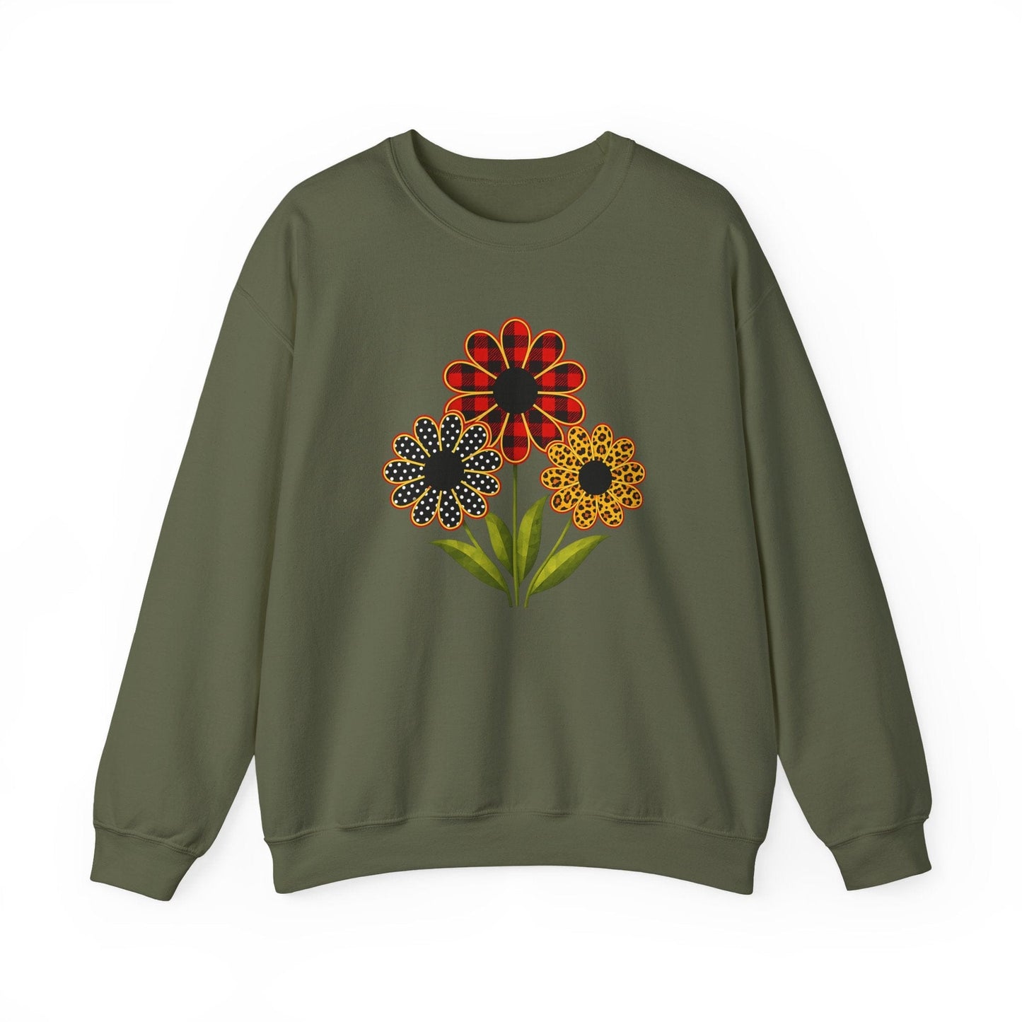 Patterned Floral Trio Sweatshirt | Buffalo Plaid, Polka Dot & Leopard Spring Design