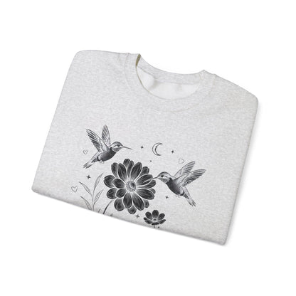 Hummingbird & Wildflower Sweatshirt | Minimal Botanical Nature Design