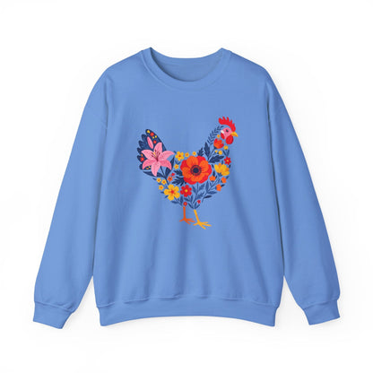 Floral Chicken Sweatshirt | Folk Art Spring Farm Design