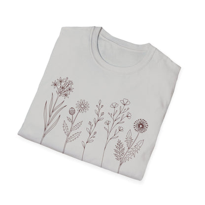 Minimal Wildflower Line Art Shirt | Botanical Sketch Floral Graphic Tee