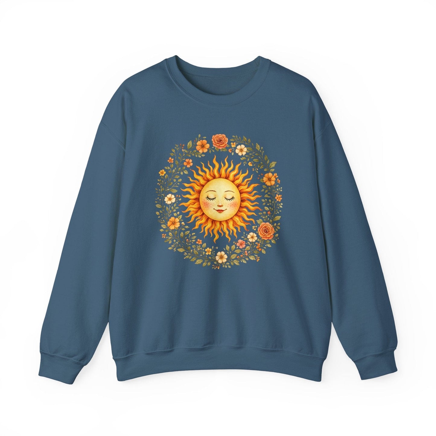 Radiant Sun & Floral Wreath Sweatshirt | Soft Botanical Spring Design