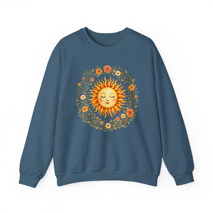 Radiant Sun & Floral Wreath Sweatshirt | Soft Botanical Spring Design