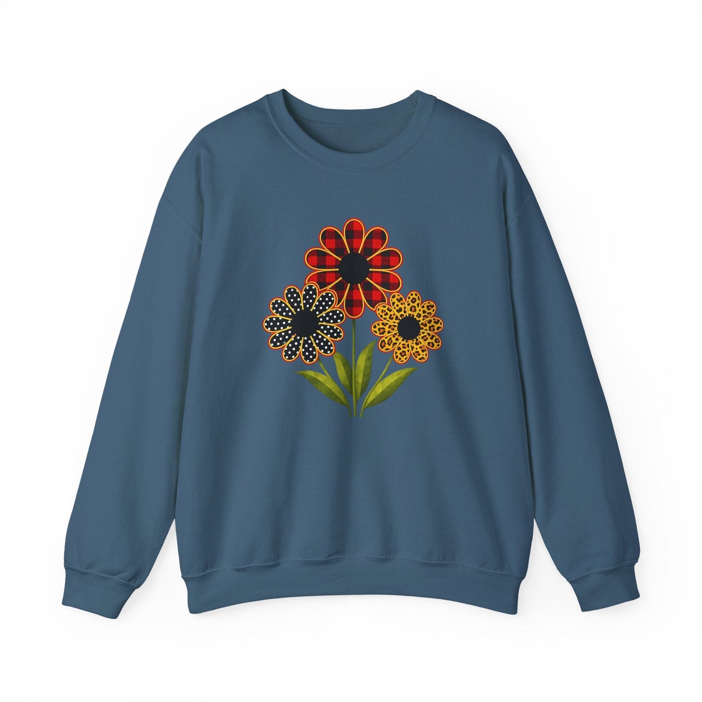 Patterned Floral Trio Sweatshirt | Buffalo Plaid, Polka Dot & Leopard Spring Design