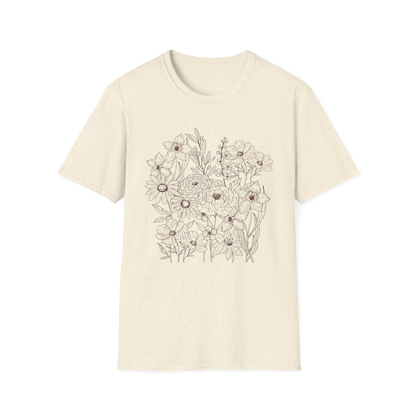 Vintage Floral Line Art t-shirt | Dark Botanical Wildflower Design