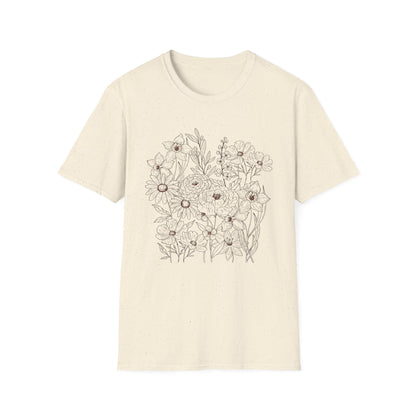 Vintage Floral Line Art t-shirt | Dark Botanical Wildflower Design