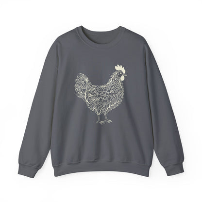 Floral Hen Line Art Sweatshirt | Minimal Farmhouse Botanical Design