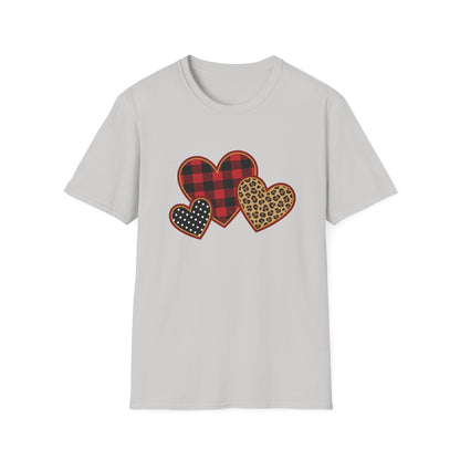 Patterned Hearts Valentine T-Shirt – Buffalo Plaid, Leopard & Polka Dot Love Design