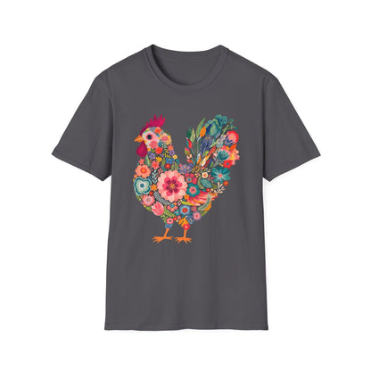 Floral Folk Hen t-shirt | Colorful Botanical Farmhouse Design