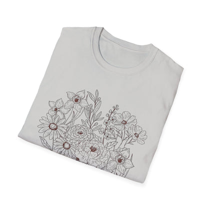 Vintage Floral Line Art t-shirt | Dark Botanical Wildflower Design