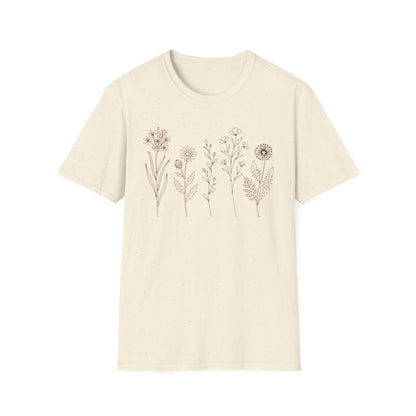 Minimal Wildflower Line Art Shirt | Botanical Sketch Floral Graphic Tee