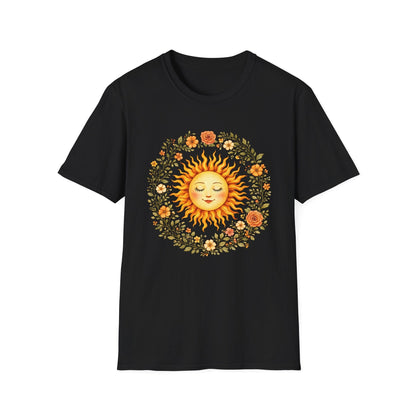 Radiant Sun & Floral Wreath t-shirt | Soft Botanical Spring Design