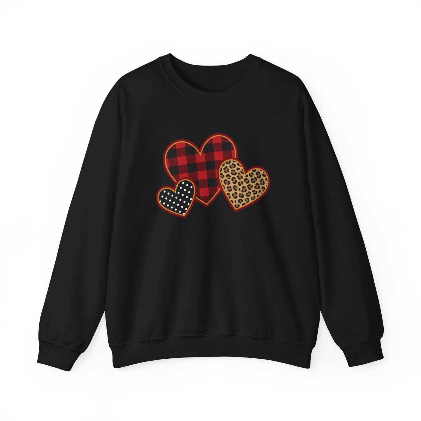 Patterned Hearts Valentine Sweatshirt | Buffalo Plaid, Leopard & Polka Dot Love Design