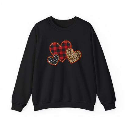 Patterned Hearts Valentine Sweatshirt | Buffalo Plaid, Leopard & Polka Dot Love Design
