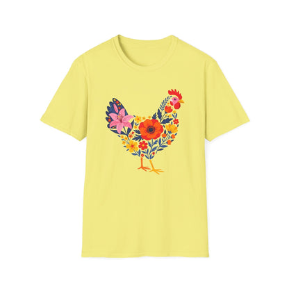 Floral Chicken Shirt | Folk Art Spring Farm Design