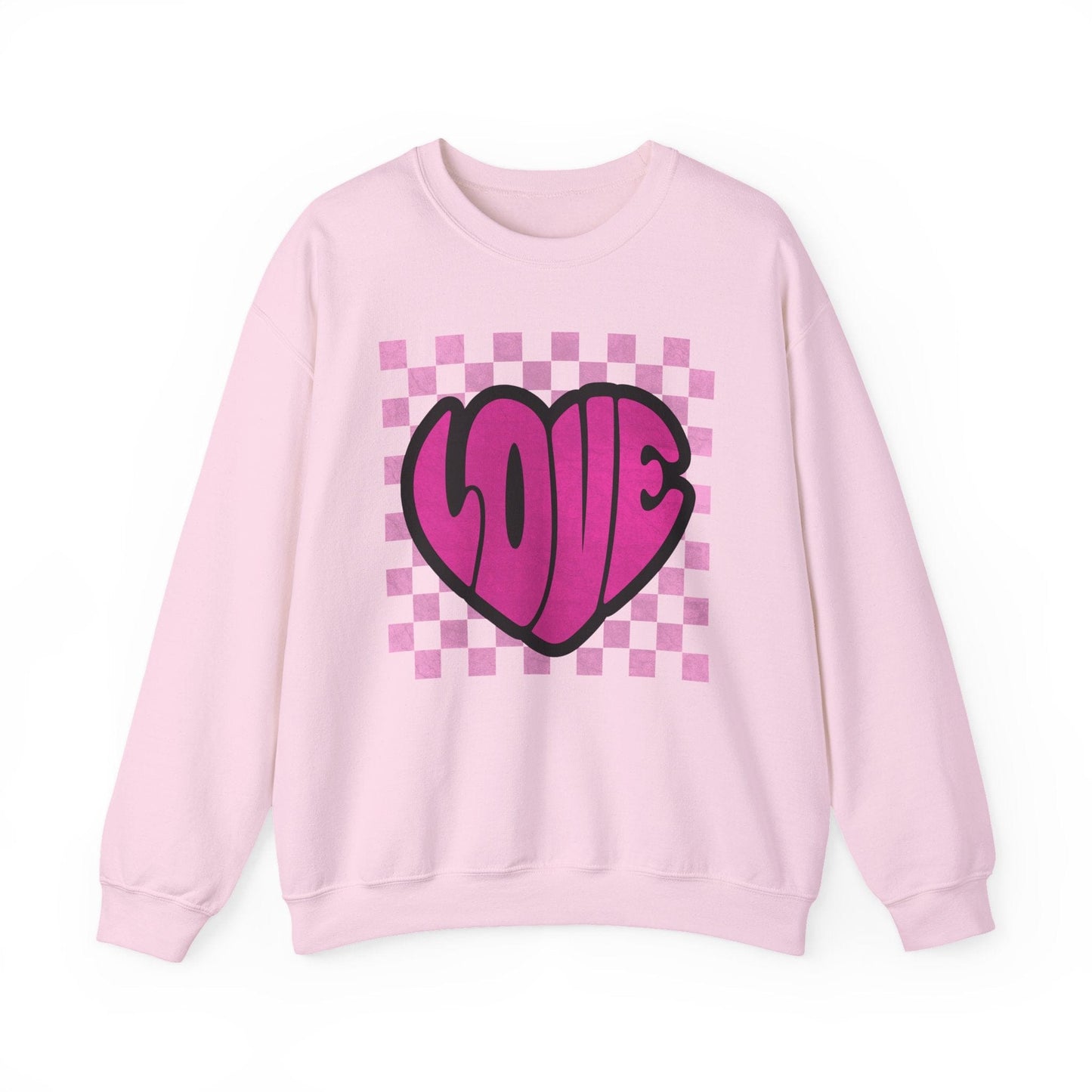 LOVE Heart Checkerboard Valentine Shirt | Trendy Pink Graphic Sweatshirt