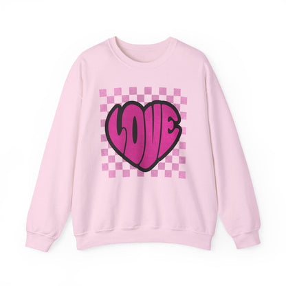 LOVE Heart Checkerboard Valentine Shirt | Trendy Pink Graphic Sweatshirt