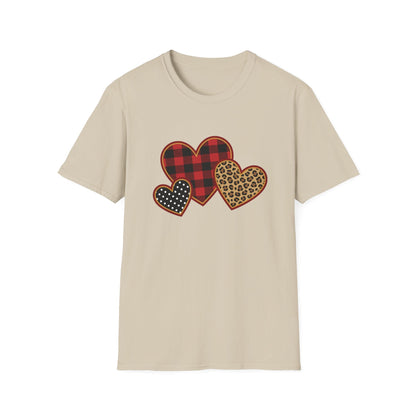 Patterned Hearts Valentine T-Shirt – Buffalo Plaid, Leopard & Polka Dot Love Design