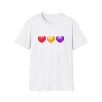 Colorful Candy Heart Trio Valentine Shirt | Cute Glossy Heart Love Sweatshirt