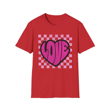 LOVE Heart Checkerboard Valentine Shirt | Trendy Pink Graphic Tee
