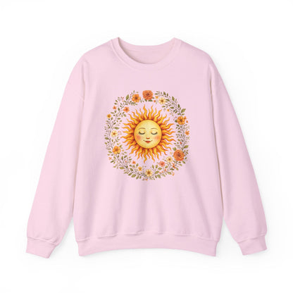 Radiant Sun & Floral Wreath Sweatshirt | Soft Botanical Spring Design