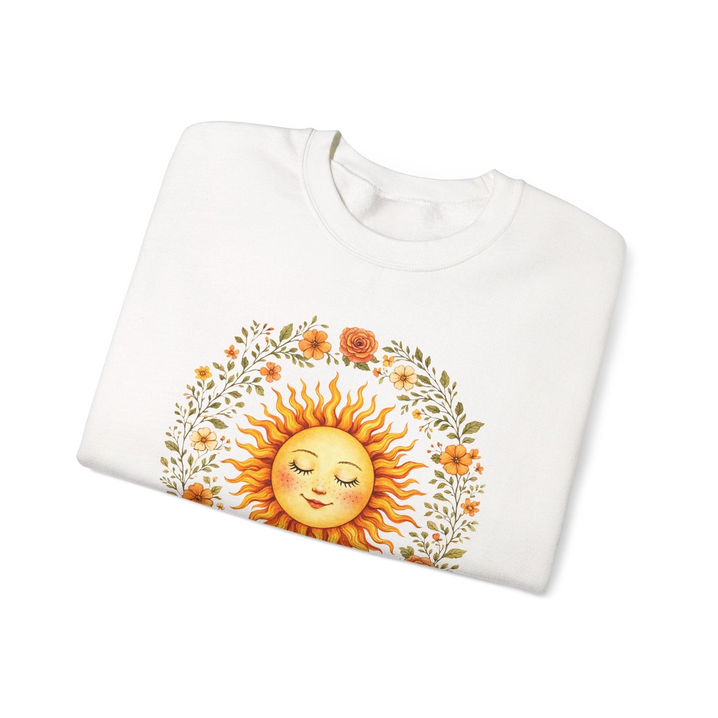 Radiant Sun & Floral Wreath Sweatshirt | Soft Botanical Spring Design