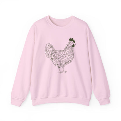Floral Hen Line Art Sweatshirt | Minimal Farmhouse Botanical Design