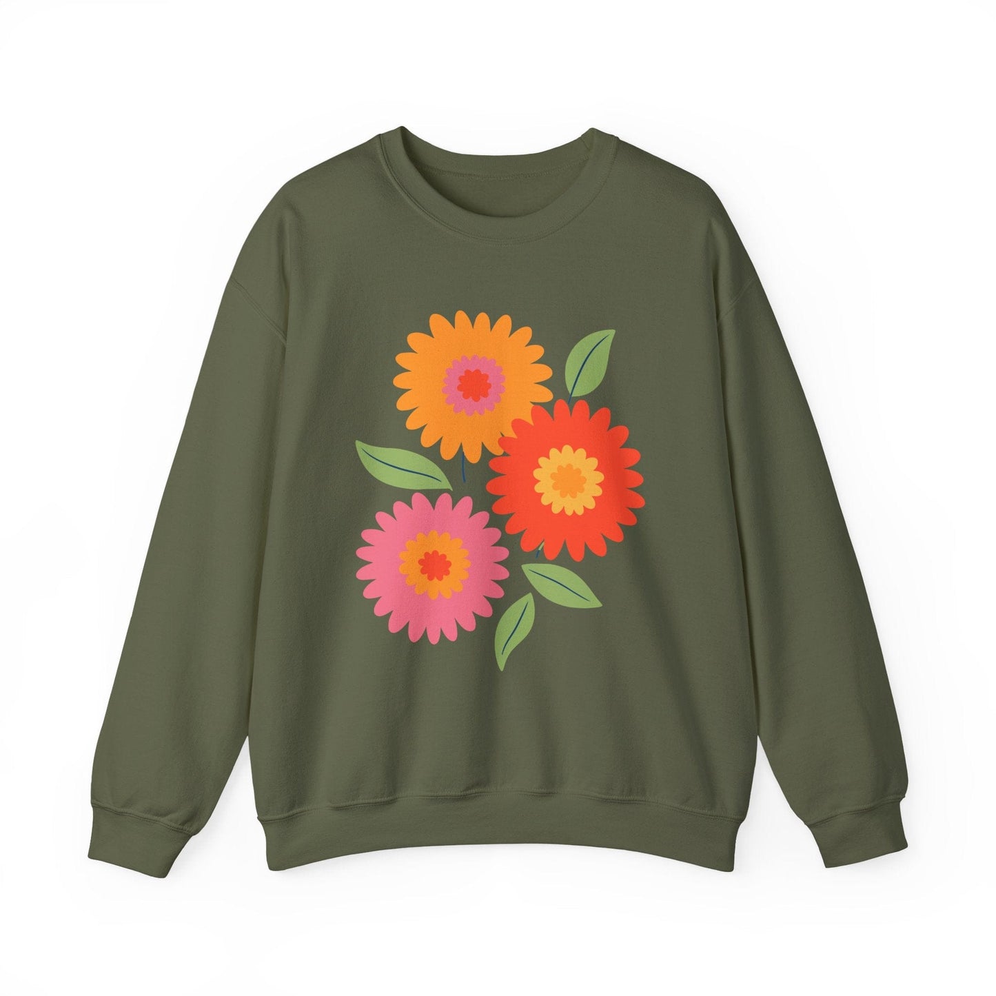 Retro Spring Flowers Sweatshirt | Colorful Minimal Floral Design