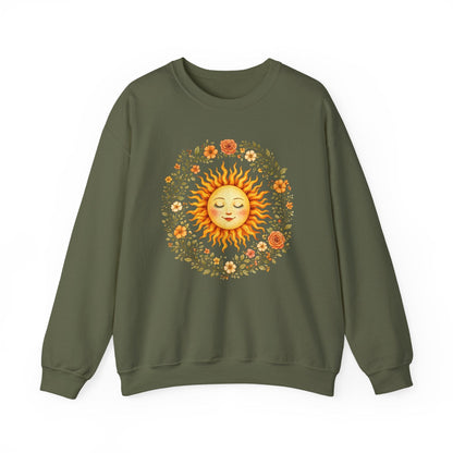 Radiant Sun & Floral Wreath Sweatshirt | Soft Botanical Spring Design