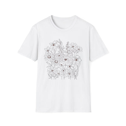 Vintage Floral Line Art t-shirt | Dark Botanical Wildflower Design