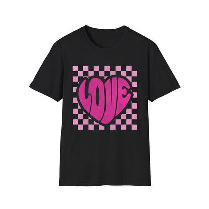 LOVE Heart Checkerboard Valentine Shirt | Trendy Pink Graphic Tee