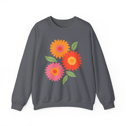 Retro Spring Flowers Sweatshirt | Colorful Minimal Floral Design