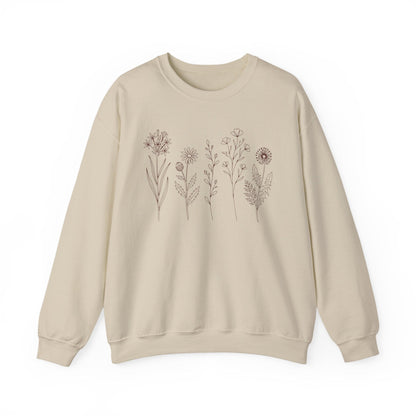 Minimal Wildflower Line Art Shirt | Botanical Sketch Floral Sweatshirt