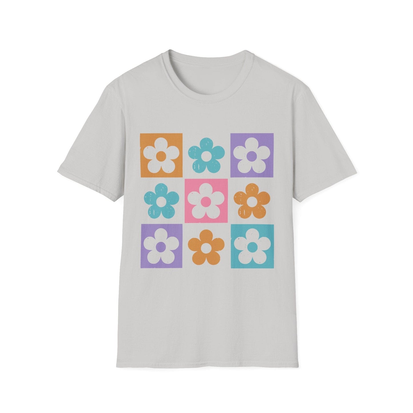 Retro Flower Grid t-shirt | Modern Floral Pattern, Colorful Minimalist Design