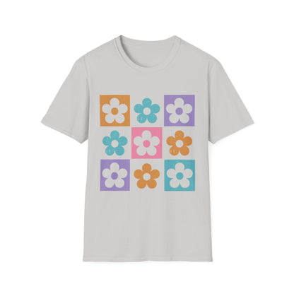 Retro Flower Grid t-shirt | Modern Floral Pattern, Colorful Minimalist Design