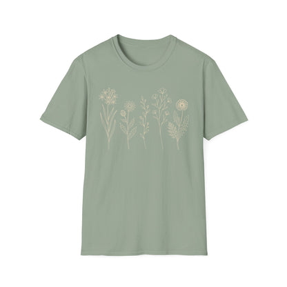 Minimal Wildflower Line Art Shirt | Botanical Sketch Floral Graphic Tee