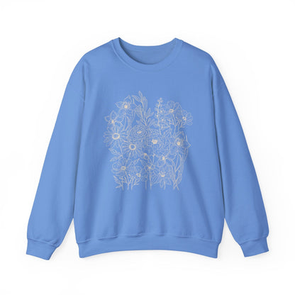 Vintage Floral Line Art Sweatshirt | Dark Botanical Wildflower Design