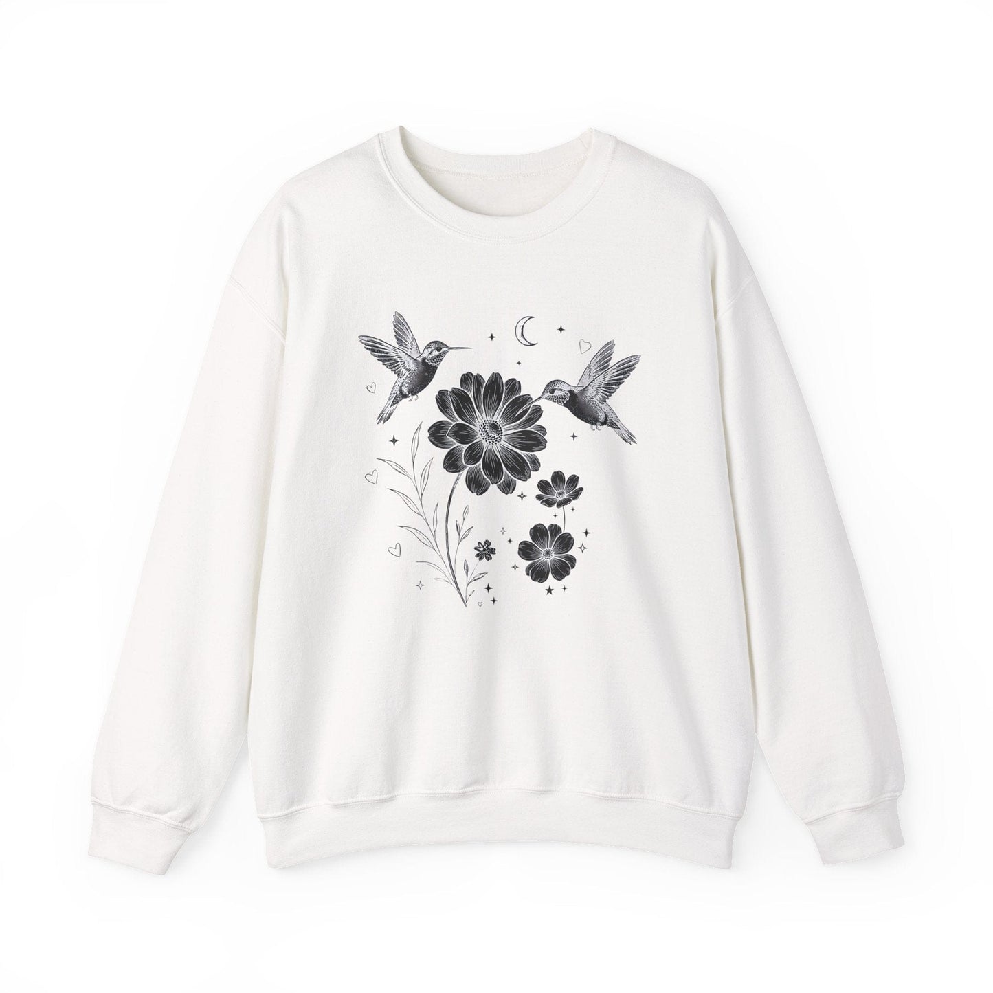 Hummingbird & Wildflower Sweatshirt | Minimal Botanical Nature Design